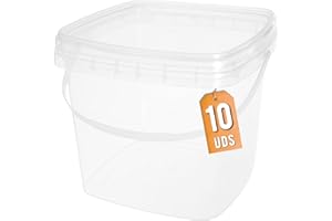 Üka • 10 Secchi Trasparenti in Polipropilene da 5,4 L - 20x20x20,5 cm. Secchi Plastica Rigida con Coperchio. Contenitori Ermetici per Alimenti. Secchi Vuoti con Manico. Design Impilabile e Senza BPA.
