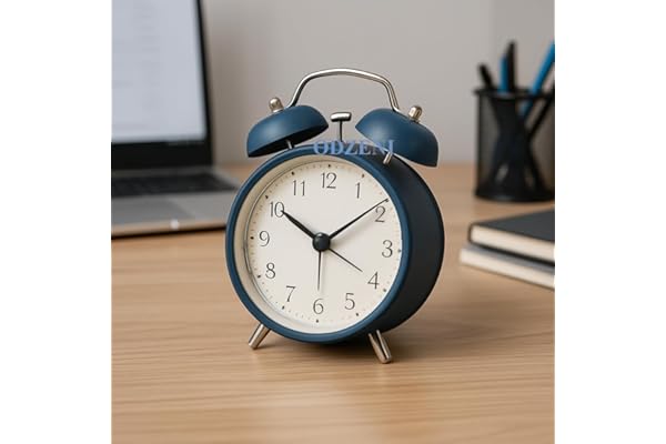 Odzeni Classic Twin Bell Analog Alarm Clock Retro Metal Table Clock with Night Light & Loud Ringer Ideal for Bedroom, Office, or Study (Blue)