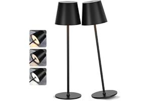 PreeOtti Lampada da Tavolo Senza Fili 2 Pezzi, Lampada da Comodino LED Touch Dimmerabile Ricaricabile, 3 Modalità di Colore, per Camera da Letto, Soggiorno, Campeggio all'aperto Esterno Verande(Nero)