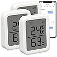 SwitchBot Indoor Thermometer Hygrometer 3 Pack, Indoor Temperature Humidity Sensor with Smart Alert & 68-Day Data Storage, 3In Bluetooth Room Thermometer (Meter Plus 3Pack)