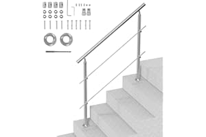 VEVOR Rampe d'Escalier, 120 cm, Main Courante Escalier pour Marches Extérieur Acier Inox, 2 Barres Transversales, Kit d'Installation, Garde Corps Double Colonne pour Personnes Âgées, Porche, Terrasse