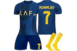 AZISEN Al NASSR FC Fußball-Trainingstrikots, Al NASSR FC No.7 Fußball Trikot 22/23 Heim/Auswärtstrikot Sporttraining Sporttrikots für Herren Activewear T-Shirts Shorts und Socke Fußball-Ausrüstung