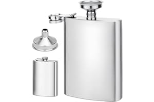 COZY INVITING Flachmann Edelstahl, 8oz Flachmann Set Aus Edelstahl Mit Kleinen Trichtern Auslaufsicher, Stilvoll Und Tragbares Flaschen-Set Für Männer Und Frauen Für Whiskey, Rum, Wodka, Geeignetsilber)