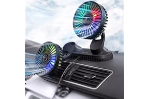 KUWUNG Car Fan Dual-Head 12V/24V, Car Fans Cooling Double Head, Portable Vehicle Mounted USB Fan, 360 Degree Rotation Auto Desk Fan Campervan With 3 Speed Strong Wind For Car Dashboard Home Office