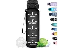 Grsta Gourde, Gourde 1l/500ml, Gourde Sport anti Fuite, Gourde Filtrante pour Running, Gourde Heure avec Slogan de Motivation, Facile à Nettoyer, Bouteille d'eau pour Randonnée, Camping