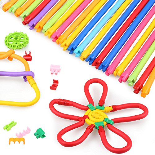 Peradix bâton de construction flexible Jeu montessori apprentissage blocs de construction Artisanat Kit Enfants Plug Doux Flexible Twistable Coloré Verrouillé Bâtons BRICOLAGE (77pcs)