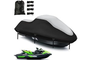 DOCEPERT Jet Ski Cover 3 Seater,Upgraded 420D Heavy Duty Nano Coating Jetski Covers Waterproof,2 Air Vent Marine Grade UV Resistant (Black&Silver, 126" to 135")