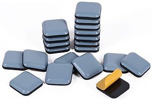 GINOYA Teflon Furniture Sliders, 20pcs 25mm Square Stick Furniture Glides for Carpet Tile Hardwood (Grayish Blue)