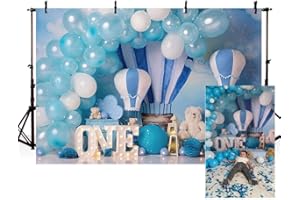 MEHOFOND 7x5ft Blue Boy 1st Birthday Photography Backdrops Hot Air Balloons Bear Baby Adventure Background Kids Party Decor Banner Newborn Photographer Photo Props Studio