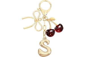 Snylcce Initial A Keychain with Bow & Cherry - Gold Letter Bag Charms for Women, Cute Purse Handbag Accessories