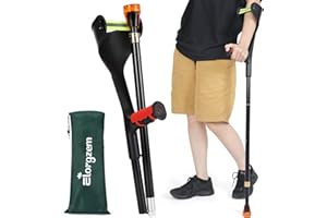 ELorgzem Forearm Crutches, 1Pcs Adjustable Crutches for Adults, Lightweight Crutches for Adults with Cuffs,Can Prevent Slipping, Suitable for Old People, Lame People, Red (Single)