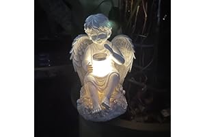 BB&UU Ange Fée Statuette Avec La Lumière Solaire,Jardin Résine Ange Figurines Ornament Décoration D'ange Pour Pelouse Cimetière Cadeaux Commémoratifs,Ange Gardien Jardin Statuette-Garçon 14.5x15.5x20cm(6x6x