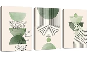 FAJERMINART 3 Pcs Quadri Moderni Verde Salvia Boho Stampa su Tela Con Cornice, Quadro Astratto Estetica Verde Pianta pittura su tela poster da parete Decorazione Murale Soggiorno Camera da letto 50x70cmx3