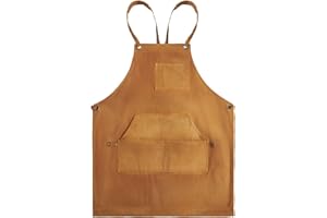 ENNOTEK Heavy Duty Garden Apron Unisex Waxed Canvas Apron Waterproof Gardening Work Wear with Tool Pockets and Cross Back Straps Adjustable for Women Men