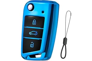 Teenpull Key Case for VW, Skoda, Seat, Car Key Case for Golf 7 Polo Tiguan MK7 T-ROC Kodiaq Octavia Leon Ateca Arona, with Key Fob Car Accessories (D-Blue)