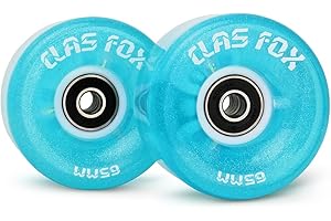 CLAS FOX Roller Skate Wheels Luminous Light up with Shining Dots and ABEC-9 Bearings Installed 65mm X 35mm 82A 8 PCS Outdoor or Indoor for Double Row Skating (Blue)