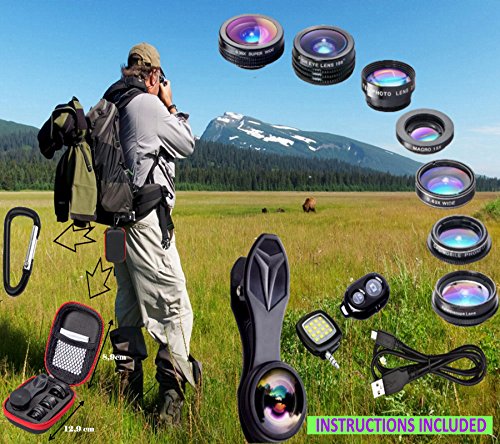 Lenti Per Iphone Kit 9 in 1 -Lens Of Horus- Le Uniche Lenti Che Rendono Le Tue Foto EXTRA-ordinarie! Fish Eye Grand Angolo Zoom per Iphone X, Iphone 8 Plus, 7, Iphone 7 Plus, 6s & Lenti per Samsung Android Lg Huawei (Lenti Per Smartphone - Lenti Per Tablet - Lenti per Pc-Portatile)
