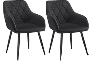 WOLTU Dining Chair Set of 2, Upholstered Armchair with Arms, Metal Legs, Black Velvet, for Kitchen, Living Room, Lounge, BH352sz-2