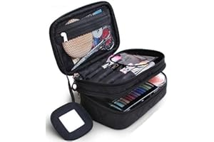 Kosmetiktasche, ONEGenug Makeup Tasche, Schminktasche Kosmetikbeutel 20 * 12 * 8 cm Doppelschicht mit Spiegel für Damen schwarz