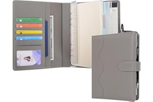 WASON Cuaderno de Cuero PU A5 con Papel Recargable, Carpeta de Anillas Extraíbles con Portapapeles, Bloc de Notas y Bolígrafo para Viajes, Negocios, Organizador de Escuela (Gris)