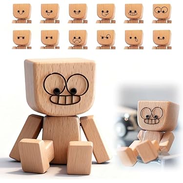 Wackelfigur Auto Armaturenbrett - Lustige Holzfigur Mit Beweglichen Armen