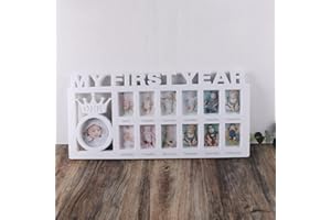 INELIHOO Ma première année Cadre photo pour bébé Cadres photo pour bébé Album Kit main et empreinte de bébés Cadre souvenir 1-12 mois Kit d'affichage multi-photos Cadeau pour les nouvelles mamans et papa