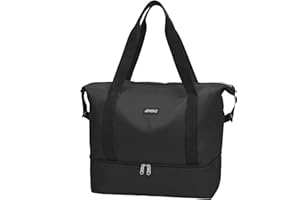 Lossga Travel Duffel Bag Sport Gym Bag, Women Weekender Bag Dry & Wet Separated Lightweight Carry On Overnight Tote Bag with Shoes Compartment for Travle Yoga Swimming Training (Black)