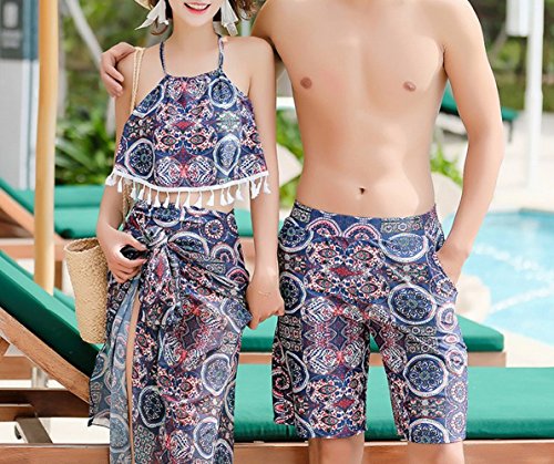 Preisvergleich Produktbild homee Badeanzugbadeanzugklagenmänner der Paare Badebekleidungsdamen blühen die Strandhosen der Männer Badesätze Vier Sätze,Blau,XL