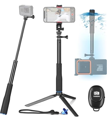 Perche à Selfie Sous-marine GEPULY – 94,4 Cm, 2-en-1 Pour GoPro/Insta360 Et Smartphone, Trépied Intégré, Alliage Alu