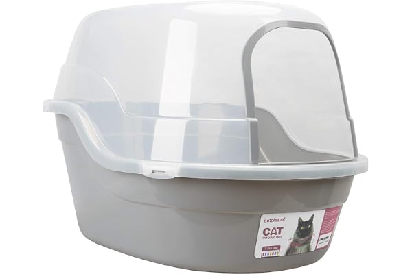 petphabet Grand bac à litière pour chat avec couvercle, taille XXL, 63 x 49 x 42 cm, avec couvercle, gris