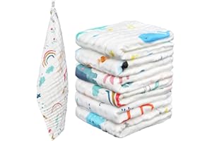 AYESY Muselinas Bebe Algodon,6 Piezas 25 * 50cm Muselinas Bebe,Toalla Facial Infantil,6 Capas De AbsorcióN De Agua Y Suavidad Gasas para Bebes,Piel Sensible para ReciéN Nacidos