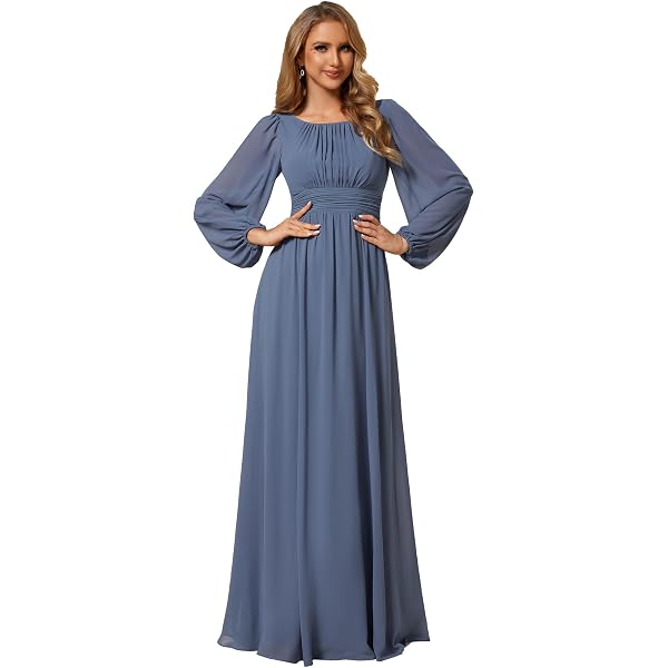 Ever-Pretty Robe De Soirée Élégante Col V Manches Longues Taille Empire Pour Mariage