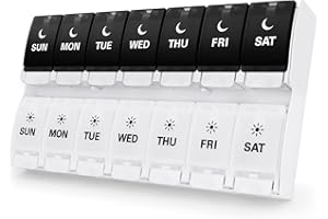Barhon Easy Open Pill Organiser 2 Times a Day, Weekly AM PM Pill Box, Large Capacity Push Button 7 Day Pill Cases for Pills/Vitamin/Fish Oil/Supplements