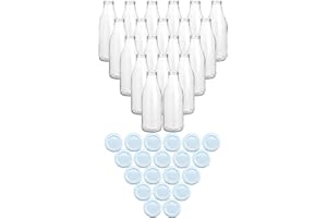 gouveo Lot de 20 bouteilles de jus 1000 ml avec bouchon à vis blanc - Grande bouteille en verre 1 litre avec bouchon TO48 - Bouteille vide à remplir (SF1000W)