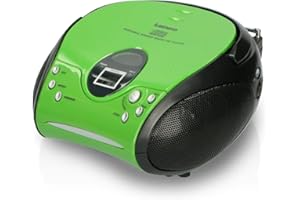 Lenco SCD24 - Lecteur CD pour enfants - Radio CD - chaîne stéréo - Boom Box - Tuner radio FM - Mémoire des pistes - Alimentation 2 x 1,5 W RMS - Alimentation secteur et batterie - vert noir