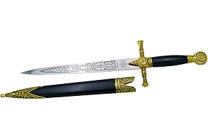 AMONT Dolch Freimaurer 15035, mit goldenem Knopf und Schutz, inoffizielle Replik, schwarzer Griff, insgesamt 39,5 cm, Stahlblatt mit Zeichnung, schwarzer und Goldener Hülse.