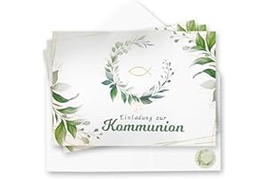 YKHSUAOU 15 Kommunion Einladungskarten,Kommunion Hochwertige Einladungskarten,Einladungskarten mit Umschlag,Einladung Klappkarten, inkl. Umschläge, Perfekt für Kinder- & Babygeburtstag