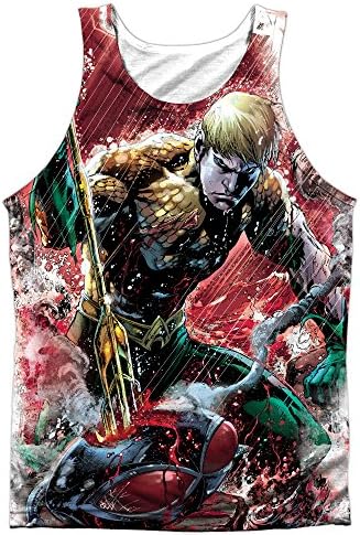 Jla Aquaman Vs Manta (Front/Back Print) Mens Sublimation Polyester Tank Top Shirt (White, XX-Large)