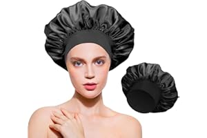 MOXYOY Silk Bonnet, Bonnets for Women, Satin Bonnet Hair for Sleeping, Silk Sleep Cap for Curly Hair Women, Soft and Comfortable for Night Sleep Curly Hair Protection (Black)