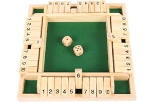 FaJoek Shut The Box 4 Joueurs, Fermez la boîte Jeu de Flop à Quatre Faces, Jeu en Bois Boîte Fermée, Boite de Jeux de Société en Bois Éducatif, avec 2 Dés (Vert)