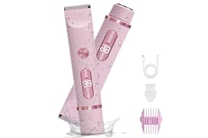 XkuiHF 2 in 1 Rasoir Electrique Femme, Tondeuse Femme Intime, IPX7 Étanche Rasoir Femme, utilisation humide et sèche pour le visage, les aisselles, les jambes (Rose)