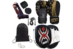 SOO Kids & Youth Boxing Gloves and Focus Pads Set Children Hook & Jab Target Mitts Punching Sparring Training Gloves for Junior Hand Target MMA, Muay Thai, Kickboxing, Karate Set