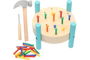 jojofuny Puzzle Toy Set - Wooden Hammer Game, Pounding Bench & Nails Kit, Montessori Developmental Toy for Kids, Boys & Girls, Toddlers
