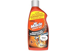 Mr Muscle Drain Unblocker, Sink & Drain Cleaner, Fast Acting Heavy Duty Drain Gel, Dissolves Clogs, Works 3x Better Than Bleach, Safe for All Pipes, 500ml