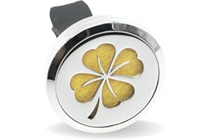 ZEN ARÔME Zen’Arôme Diffuseur d’Huile Essentielle pour Voiture Clip’Arôme Trèfle - Diffuseur et 5 Buvards à Parfumer avec Huile Essentielle ou Parfum - Acier Inoxydable - Fixation sur Grille de Ventilation