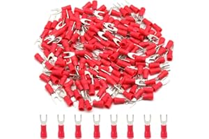 Hocansen 100 Pieces Fork Wire Connectors Electrical Connectors Crimp Terminal Connectors（Red/PF4)