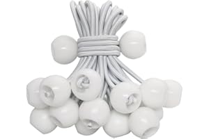 HomWanna Bungee Balls Cords 25Pcs - 4 inch White Flag Bungees Ties, Heavy Duty Tarp Banner Marquee Canopy Elastic Tie Down Straps for Telescopic Flag Pole Camping Tent Tarpaulin Cargo, UV Resistant