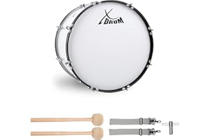 XDrum MBD-220 Caisse De Marche, Timbale De Football 20" x 12" (6,5 kg, 4 œillets, vis de tension, incl. paire de baguettes, sangles de portage, clé d’accordage) blanche