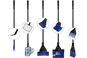 Nobleza Pulizia Acquario, 5 in 1 Set Completo di Pulizia del Serbatoio di Pesci dell'Acquario - Retino Acquario, Raschietto Alghe, Rastrello Ghiaia, Vetro Spugna Pennello, Forchetta per Piante