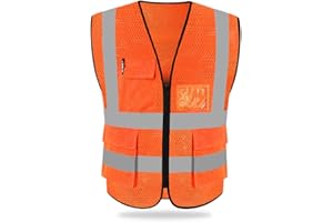 HYCOPROT Gilet De Sécurité Réfléchissant Haute Visibilité Vêtements Travail Directeur Exécutif Gilet Veste Zip Brace Sécurité Téléphone Mobile Titulaire D'identité De Poche 3D